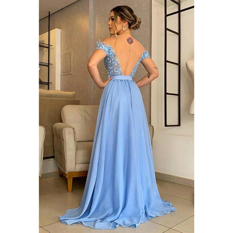 A-line Off The Shoulder Appliques Long Formal Evening Dress