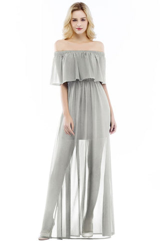 A-line Off-the-shoulder Floor Length Black Chiffon Bridesmaid Dresses