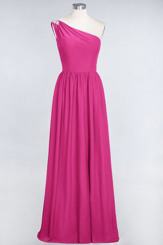 A-Line One-Shoulder Beadings Sleeveless Ruffles Bridesmaid Dress Floor Length Maid of Honor Dress
