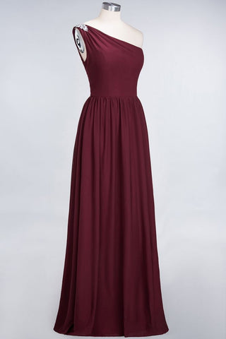 A-Line One-Shoulder Beadings Sleeveless Ruffles Bridesmaid Dress Floor Length Maid of Honor Dress