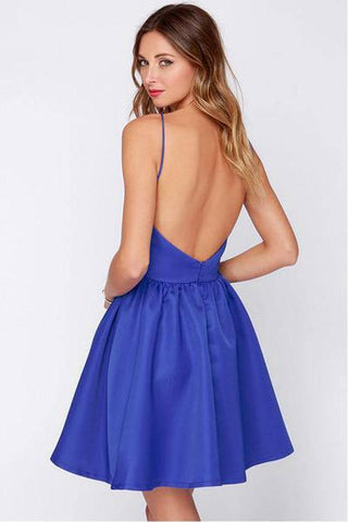 A Line Royal Blue Backless Short Prom Dresses Homecoming Dresses PD347