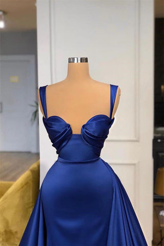 Vestidos de fiesta largos, elegantes y sexis de satén azul real, corte en A.