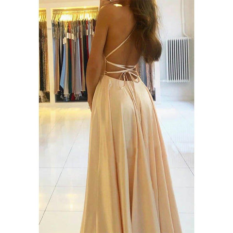 Robe de soirée longue en satin extensible à col en V et fente haute