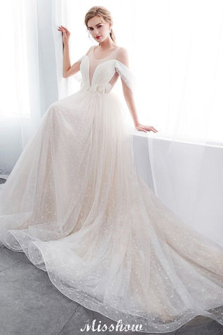 A-line Sleeveless Floor Length Lace Ivory Wedding Dress