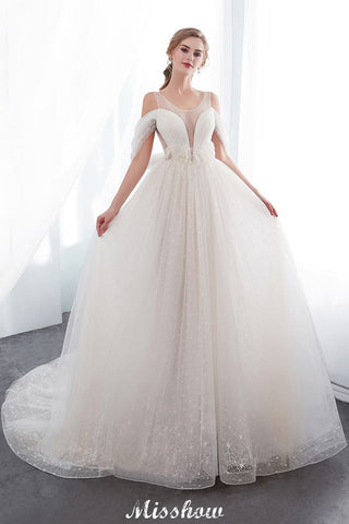 A-line Sleeveless Floor Length Lace Ivory Wedding Dress