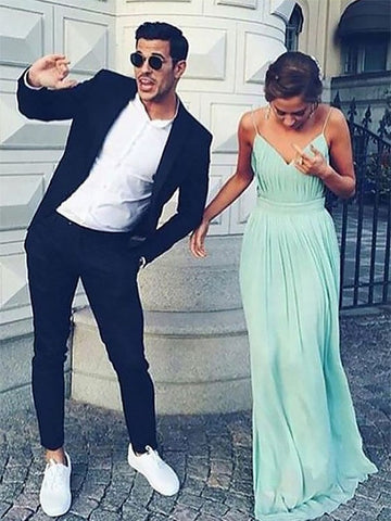 Robe de bal trapèze à fines bretelles, sans manches, longue jusqu'au sol, en mousseline froncée