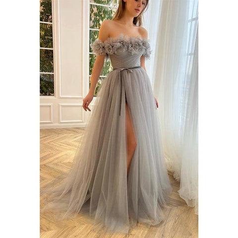 A Line Strapless 3d Flowers Long Prom Formal Dress