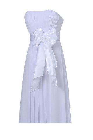A-line Strapless Floor Length Chiffon White Bridesmaid Dress with Sash BD026