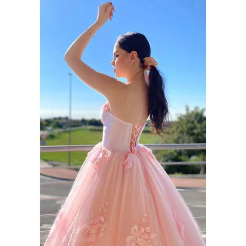 Robe de soirée trapèze bustier en tulle avec appliques sans manches