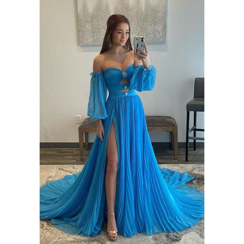 Robe de soirée trapèze sans bretelles en tulle, dos nu, manches 3/4