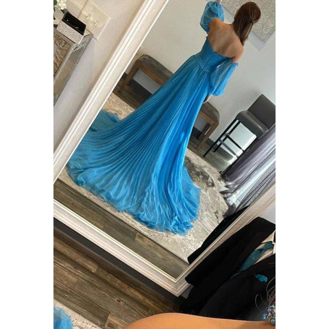 Robe de soirée trapèze sans bretelles en tulle, dos nu, manches 3/4