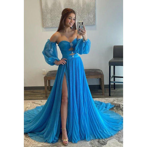 Robe de soirée trapèze sans bretelles en tulle, dos nu, manches 3/4