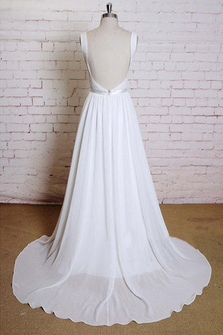 A-line Straps Court Train Chiffon Appliques Backless Wedding Dresses  WD172