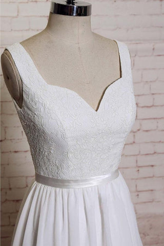 A-line Straps Court Train Chiffon Appliques Backless Wedding Dresses  WD172