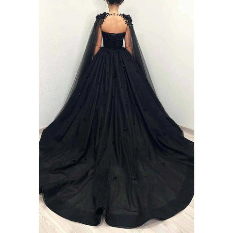 A Line Sweetheart 3d Appliques Black Long Prom Ball Gown