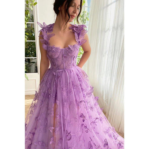 A Line Sweetheart 3d Lace Long Prom Dress with Slit