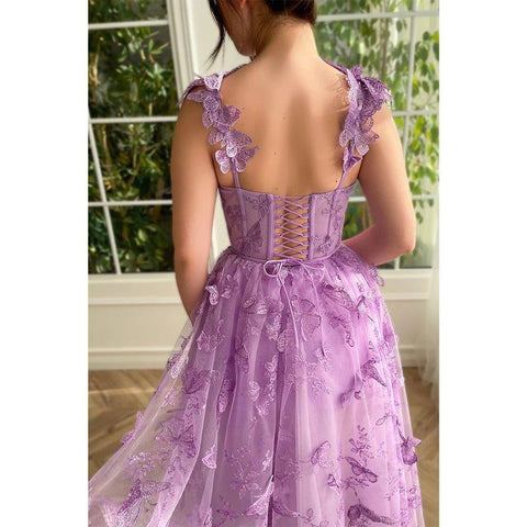 A Line Sweetheart 3d Lace Long Prom Dress with Slit