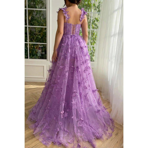 A Line Sweetheart 3d Lace Long Prom Dress with Slit