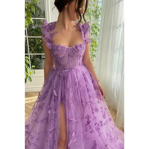 A Line Sweetheart 3d Lace Long Prom Dress with Slit