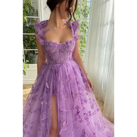A Line Sweetheart 3d Lace Long Prom Dress with Slit
