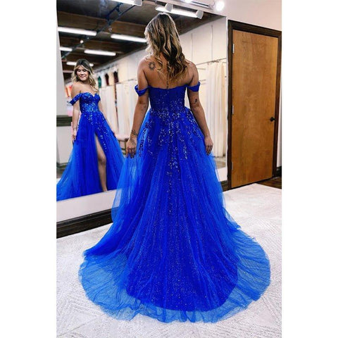 A Line Sweetheart Appliques Senior Purple Prom Dress with Slit