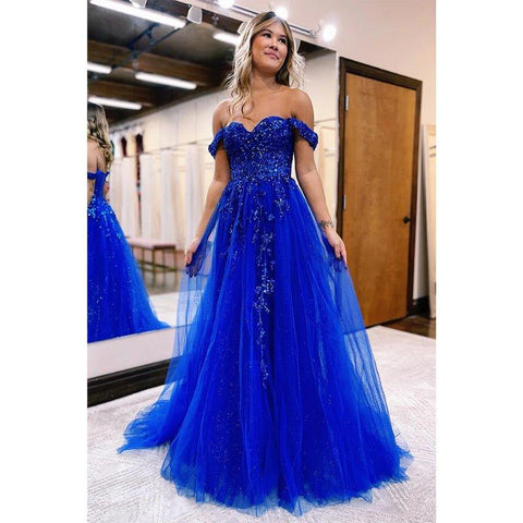 A Line Sweetheart Appliques Senior Purple Prom Dress with Slit