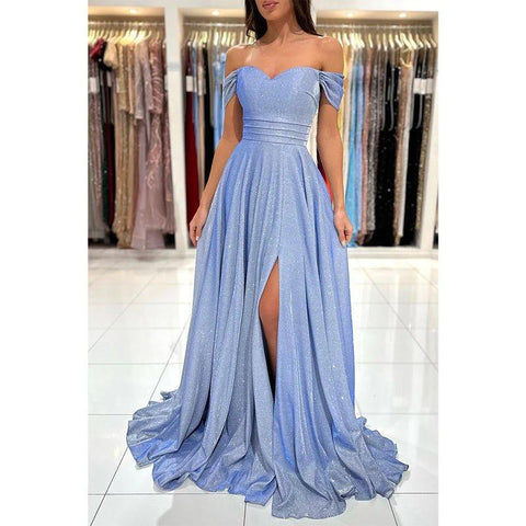 A Line Sweetheart High Split Sparkly Prom Dress