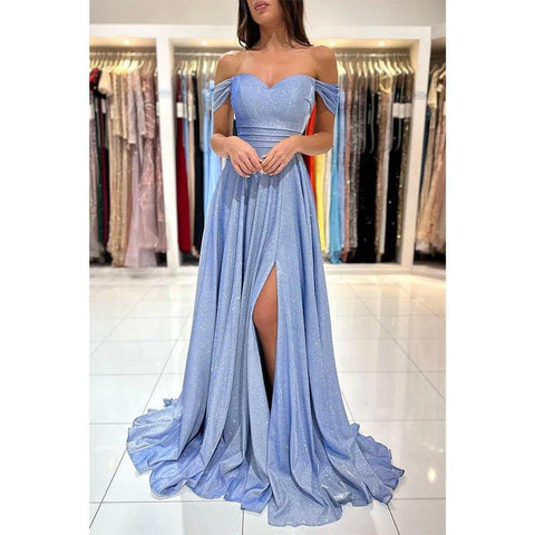 A Line Sweetheart High Split Sparkly Prom Dress