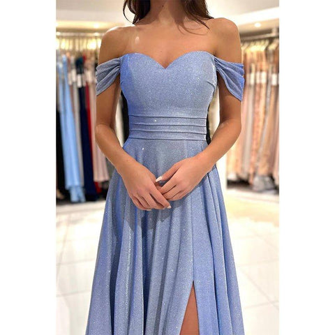 A Line Sweetheart High Split Sparkly Prom Dress