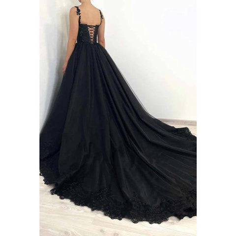 A Line Sweetheart Lace Appliques Black Elegant Formal Evening Gowns