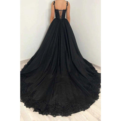 A Line Sweetheart Lace Appliques Black Elegant Formal Evening Gowns