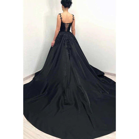 A Line Sweetheart Lace Appliques Black Elegant Formal Evening Gowns