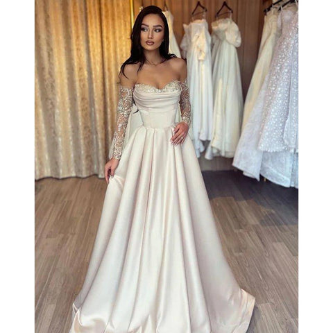 A Line Sweetheart Lace Appliques Long Prom Formal Dress