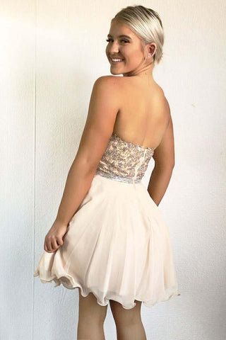 Vestido de fiesta de bienvenida corte A, escote corazón, gasa rosa perla con pedrería PD029