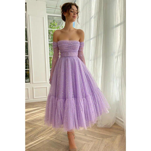 A Line Sweetheart Pleats Long Sleeves Vintage Prom Dress