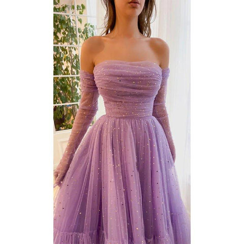 A Line Sweetheart Pleats Long Sleeves Vintage Prom Dress
