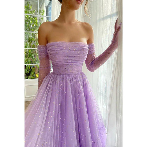 A Line Sweetheart Pleats Long Sleeves Vintage Prom Dress