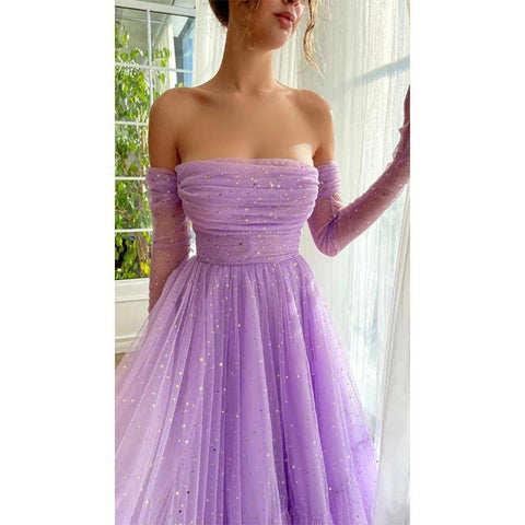 A Line Sweetheart Pleats Long Sleeves Vintage Prom Dress
