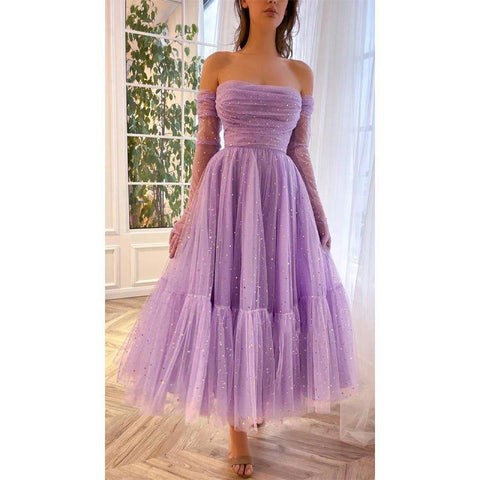 A Line Sweetheart Pleats Long Sleeves Vintage Prom Dress