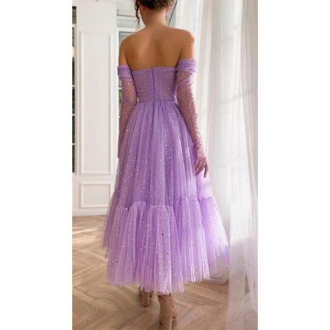 A Line Sweetheart Pleats Long Sleeves Vintage Prom Dress