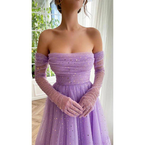 A Line Sweetheart Pleats Long Sleeves Vintage Prom Dress