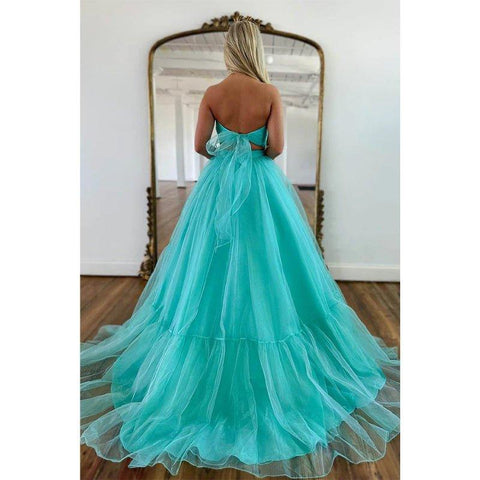 A Line Sweetheart Pleats Two Piece Prom Dress Long Homecoming Dress