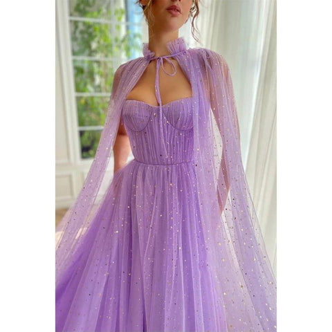 A Line Sweetheart Shawl Lilac Long Prom Dress with Pockets