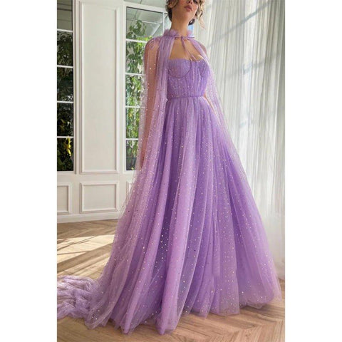 A Line Sweetheart Shawl Lilac Long Prom Dress with Pockets