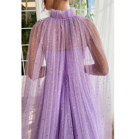 A Line Sweetheart Shawl Lilac Long Prom Dress with Pockets