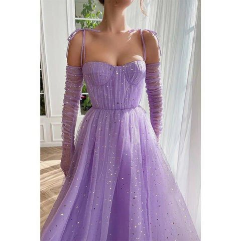 A Line Sweetheart Shawl Lilac Long Prom Dress with Pockets