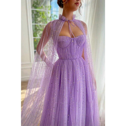 A Line Sweetheart Shawl Lilac Long Prom Dress with Pockets