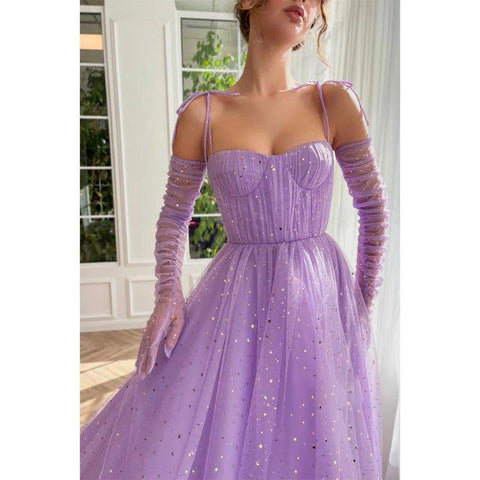 A Line Sweetheart Shawl Lilac Long Prom Dress with Pockets
