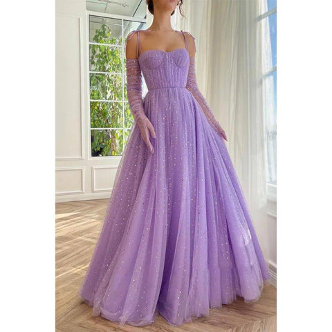 A Line Sweetheart Shawl Lilac Long Prom Dress with Pockets