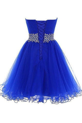 Vestido corto de tul azul real con escote corazón y corte en A para baile de bienvenida